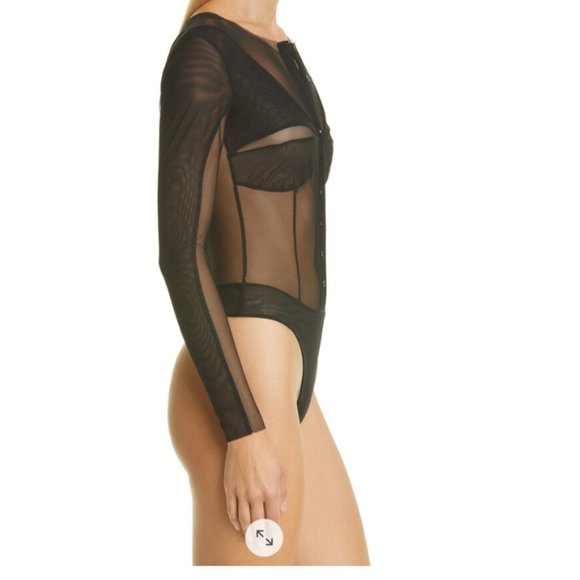 NWT Kathryn Bowen Button-Up Mesh Bodysuit Black Size 4 - Picture 3 of 7